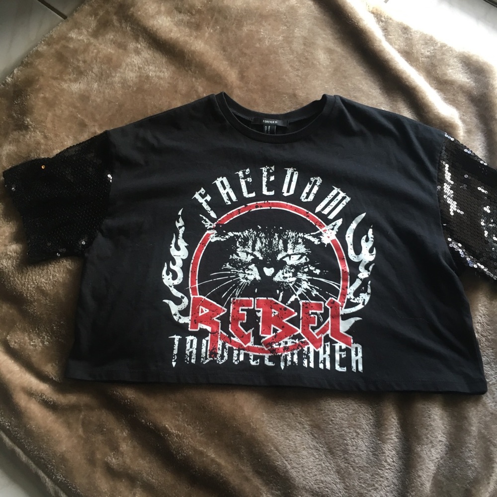 Forever 21 Black “Rebel” Cropped Top